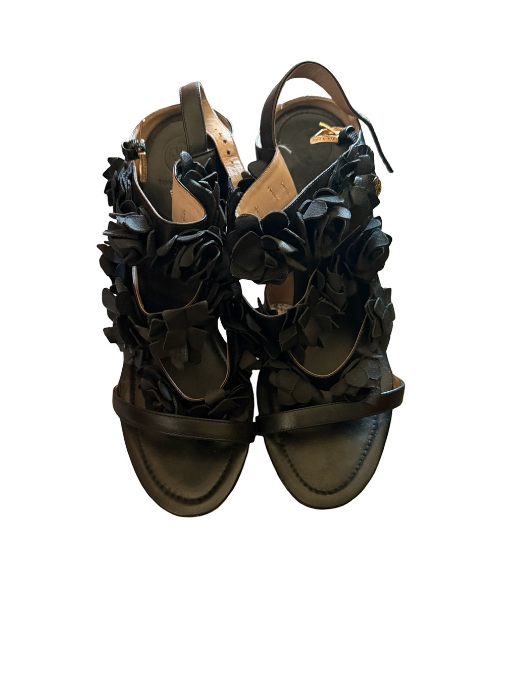 Tory Burch Black Floral Appliqué Strap Sandals